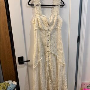 FARM Rio Off-White Nautical Guipure Maxi Dress